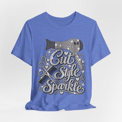 "Cut Style Sparkle" Retro Rhinestone Hairstylist T‑Shirt