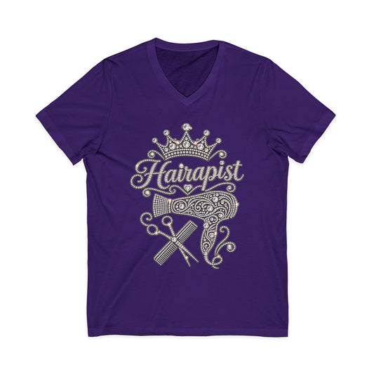 "Hairapist" V-Neck Tee — Crowned Hairstylist Graphic T- Shirt
