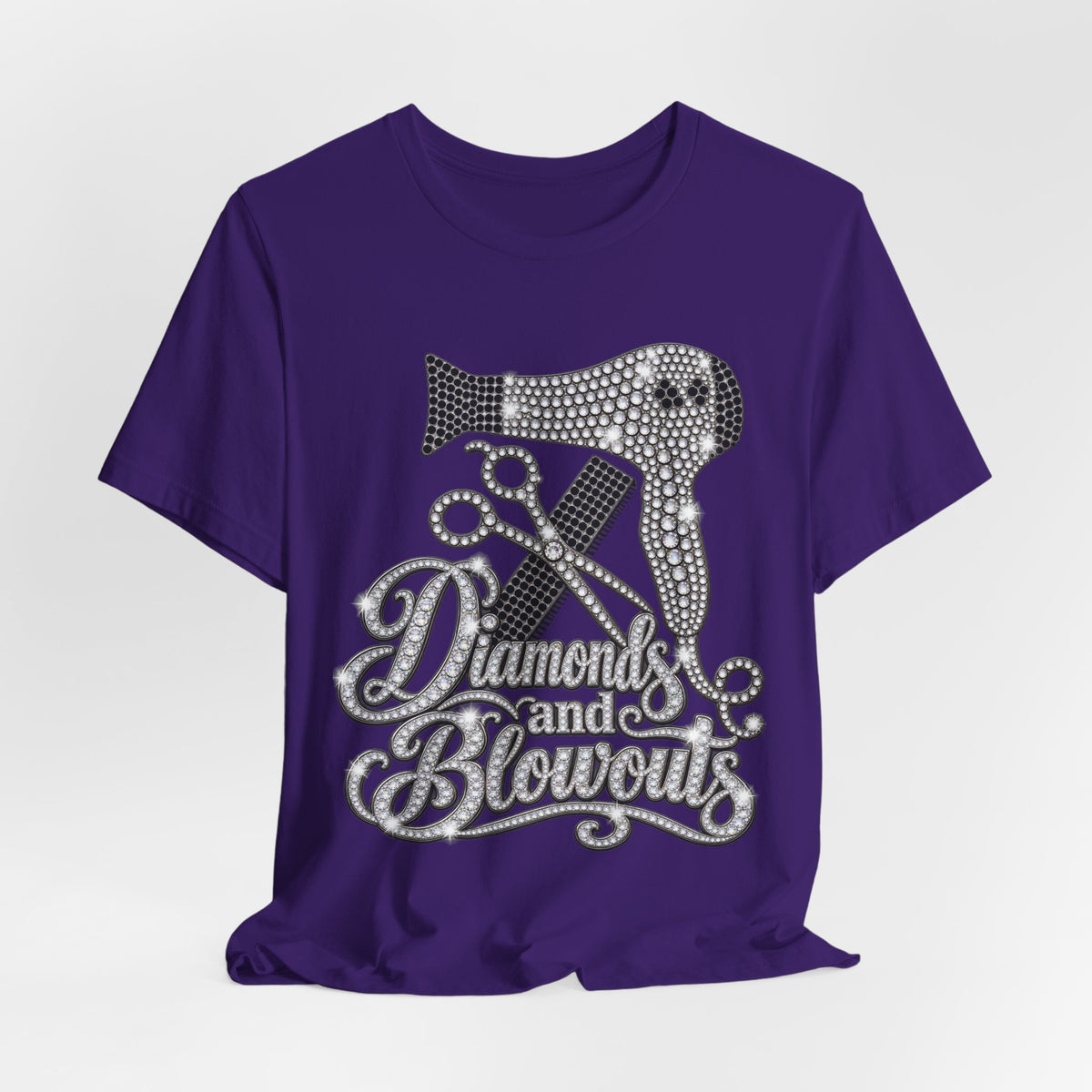 "Diamonds and Blowouts" Hairstylist Scissor & Hairdryer Rhinestone T-Shirt