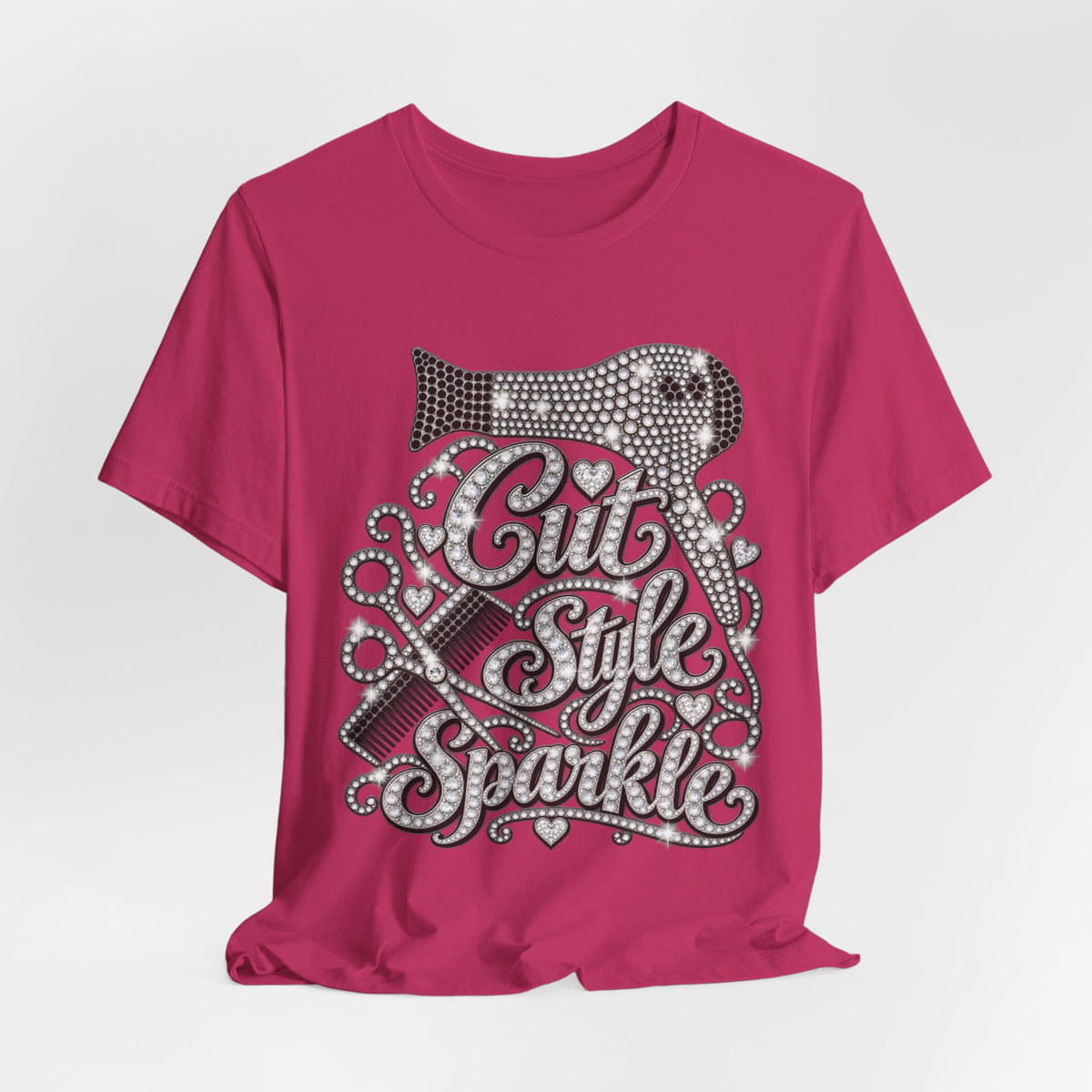 "Cut Style Sparkle" Retro Rhinestone Hairstylist T‑Shirt