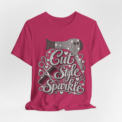 "Cut Style Sparkle" Retro Rhinestone Hairstylist T‑Shirt