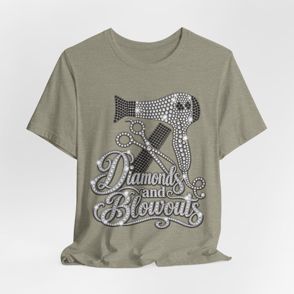 "Diamonds and Blowouts" Hairstylist Scissor & Hairdryer Rhinestone T-Shirt