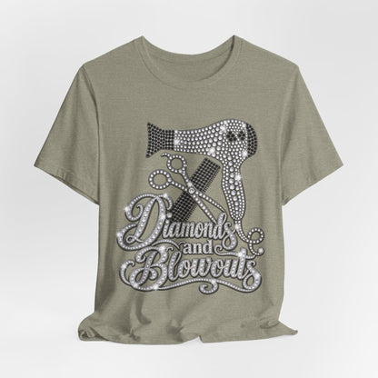 "Diamonds and Blowouts" Hairstylist Scissor & Hairdryer Rhinestone T-Shirt