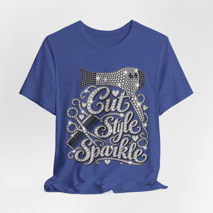"Cut Style Sparkle" Retro Rhinestone Hairstylist T‑Shirt