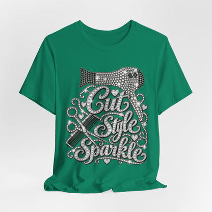 "Cut Style Sparkle" Retro Rhinestone Hairstylist T‑Shirt