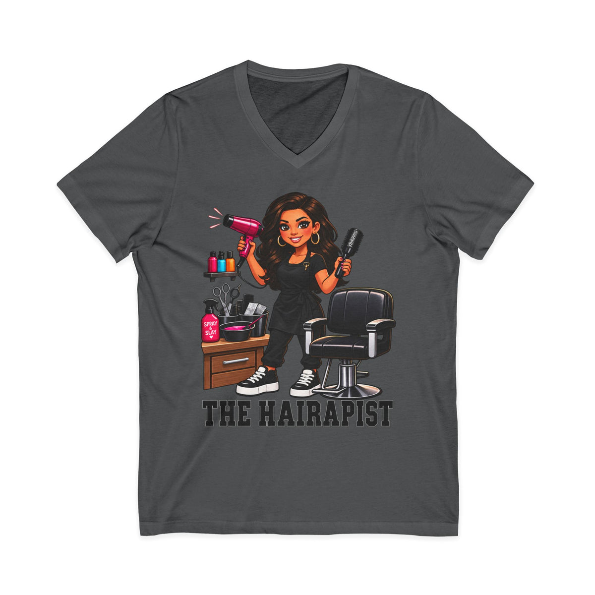 "The Hairapist" V-Neck Tee — Funny Hairstylist T-Shirt