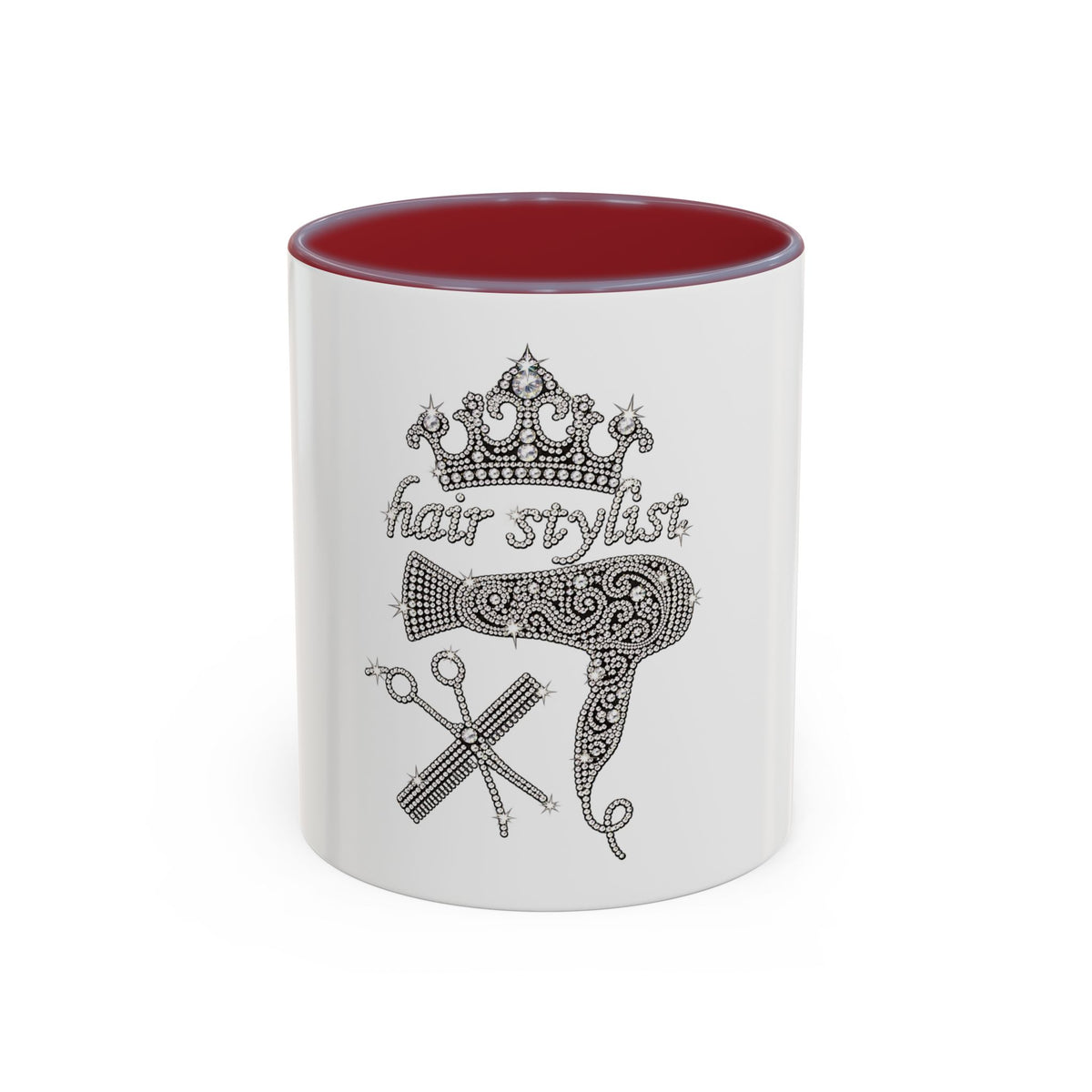 Hair Stylist Coffee/Tea Cup— Crowned Design with Scissors & Dryer (11/15oz Accent Mug)