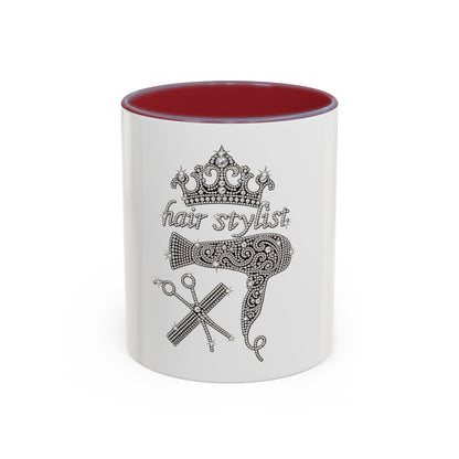 Hair Stylist Coffee/Tea Cup— Crowned Design with Scissors & Dryer (11/15oz Accent Mug)