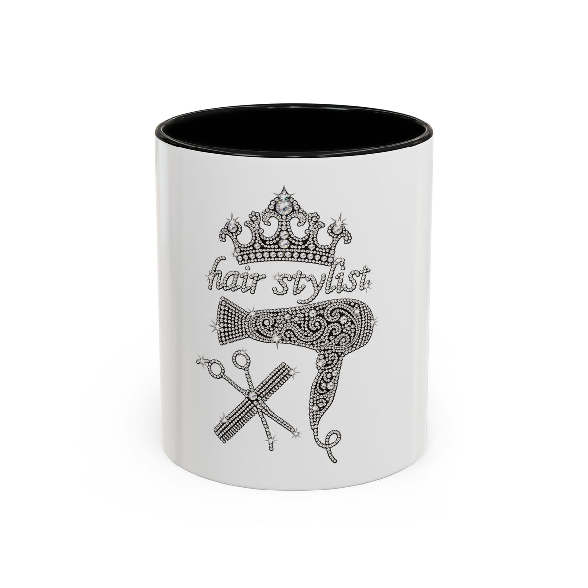 Hair Stylist Coffee/Tea Cup— Crowned Design with Scissors & Dryer (11/15oz Accent Mug)