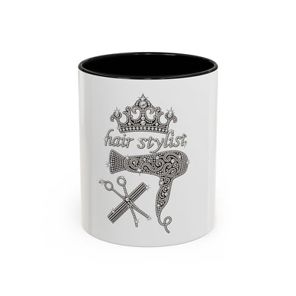 Hair Stylist Coffee/Tea Cup— Crowned Design with Scissors & Dryer (11/15oz Accent Mug)