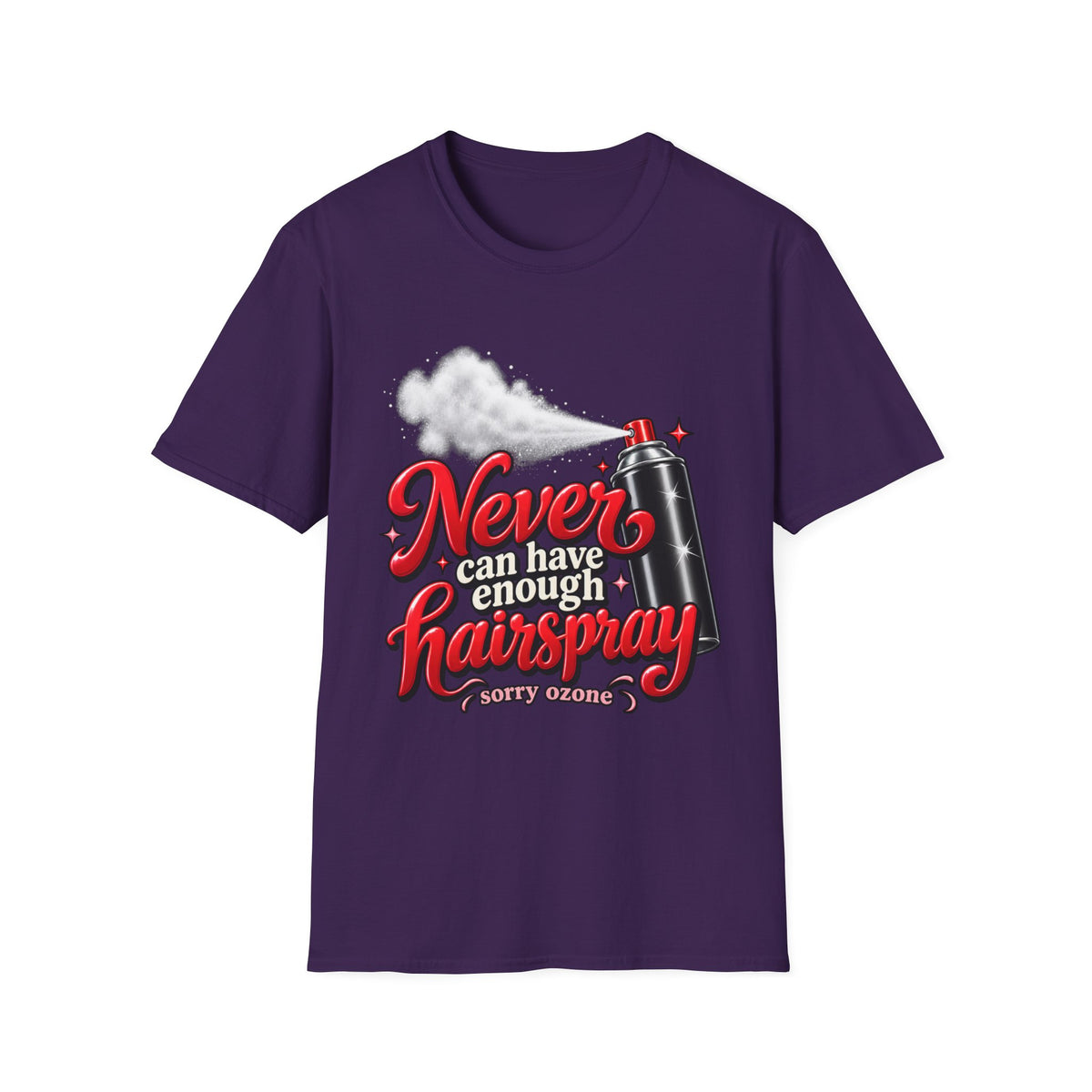 "Never Can Have Enough Hairspray T-Shirt" — Retro Spray Can Hairstylist Tee