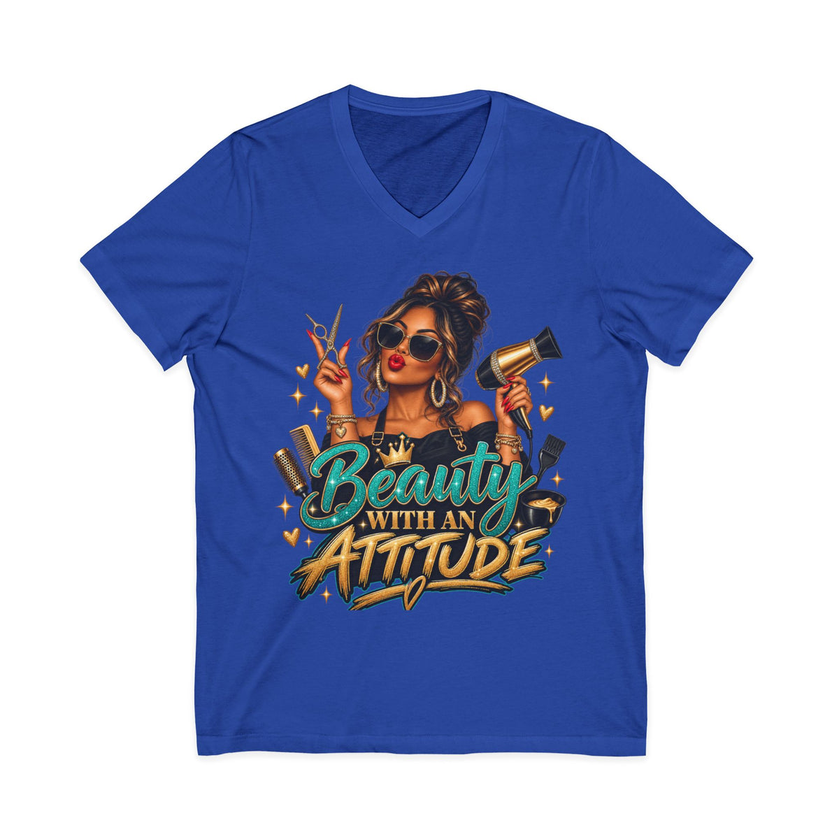 "Beauty With an Attitude" V-Neck Hair Stylist T-Shirt