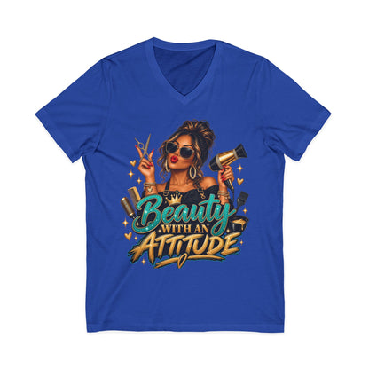 "Beauty With an Attitude" V-Neck Hair Stylist T-Shirt