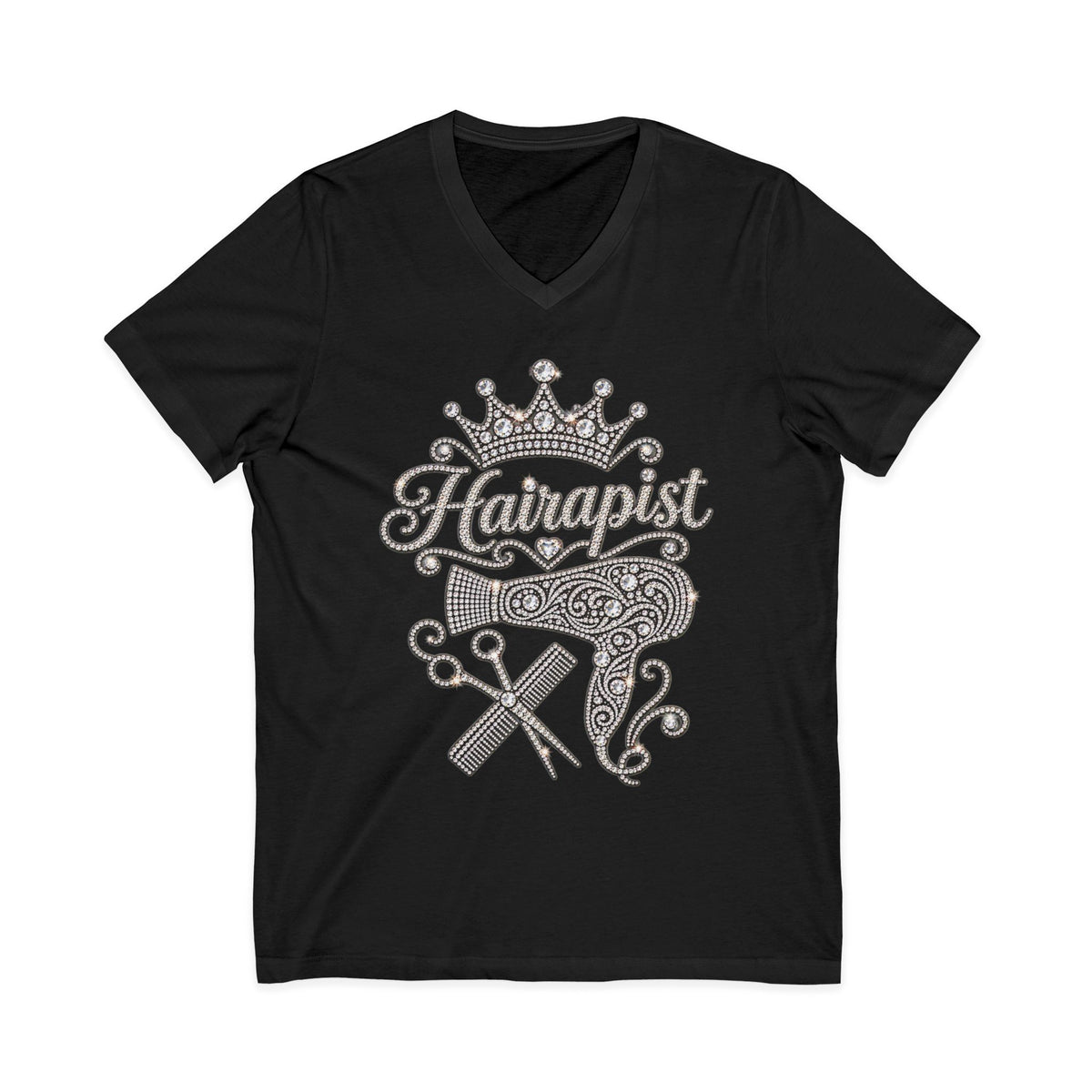 "Hairapist" V-Neck Tee — Crowned Hairstylist Graphic T- Shirt