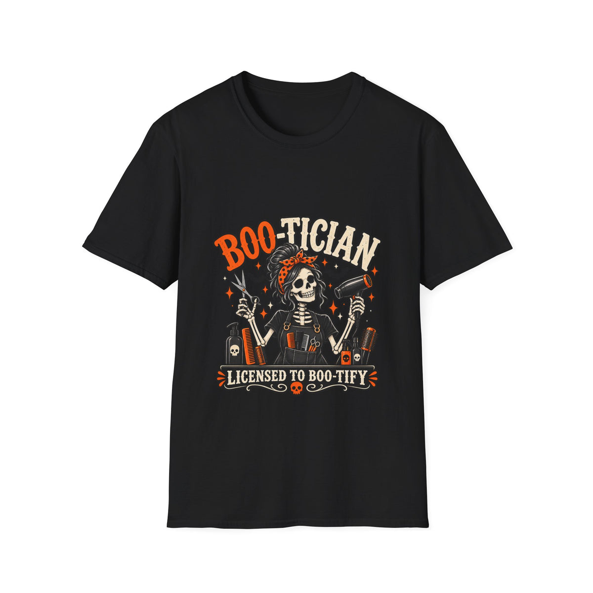 Boo-tiful Licensed to Boo-tify Halloween Skeleton Hairstylist T-Shirt